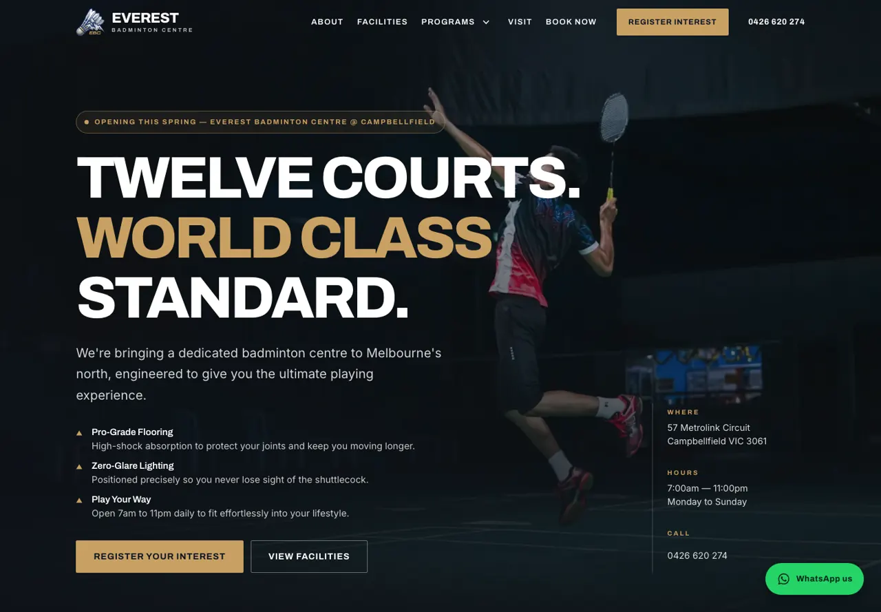 Page d’accueil du site Everest Badminton