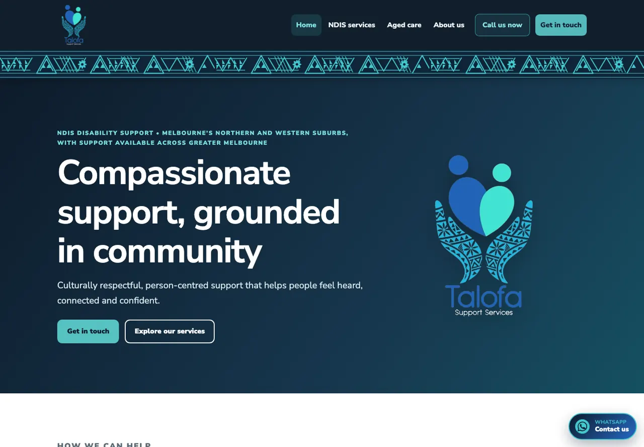Page d’accueil du site Talofa Support Services