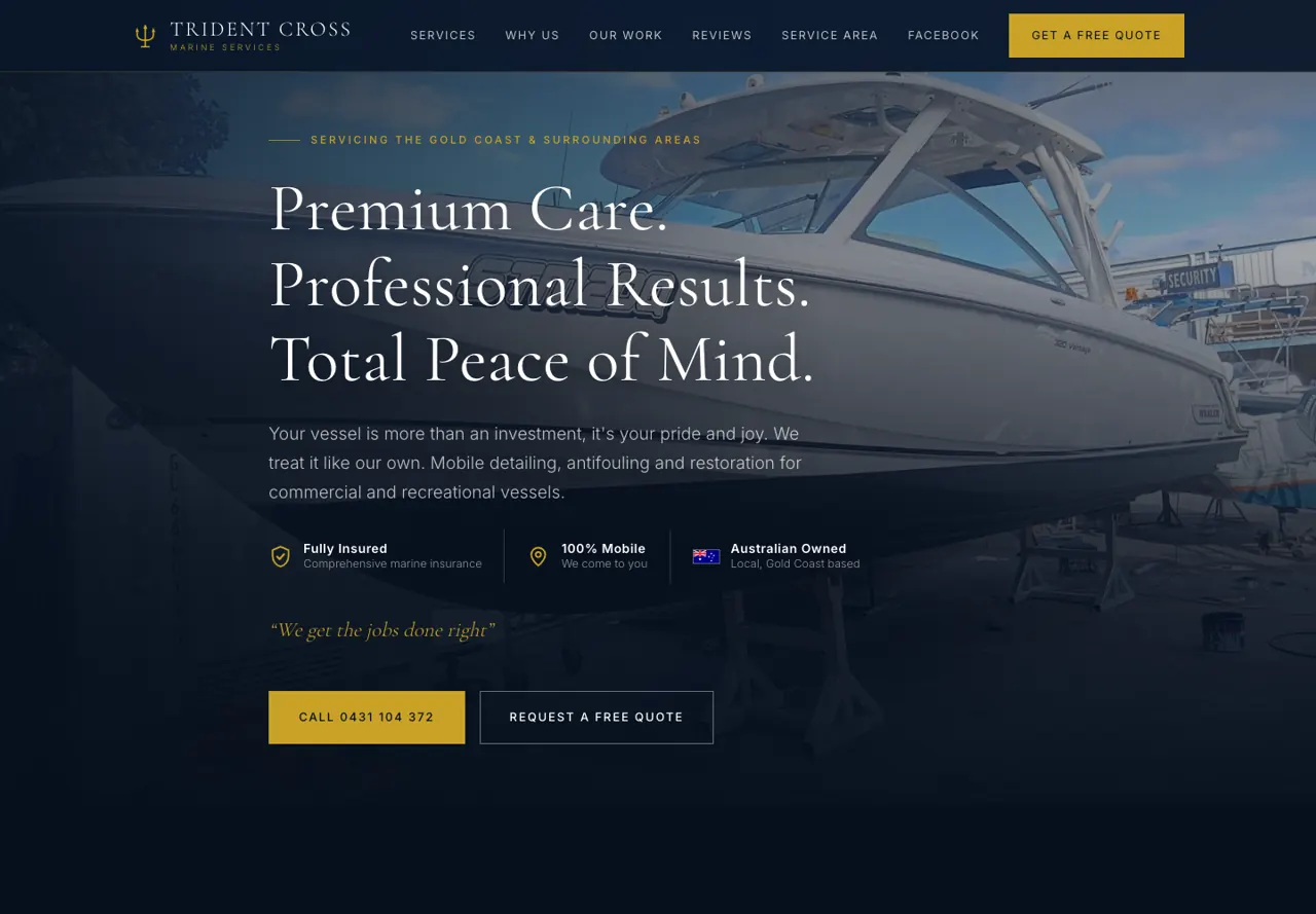 Page d’accueil du site Trident Cross Marine, réalisé par Next Digital Level
